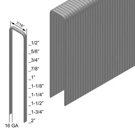 L32DNK: 16 GA 7/16" Crown 1-1/4" Length, Divergent Point